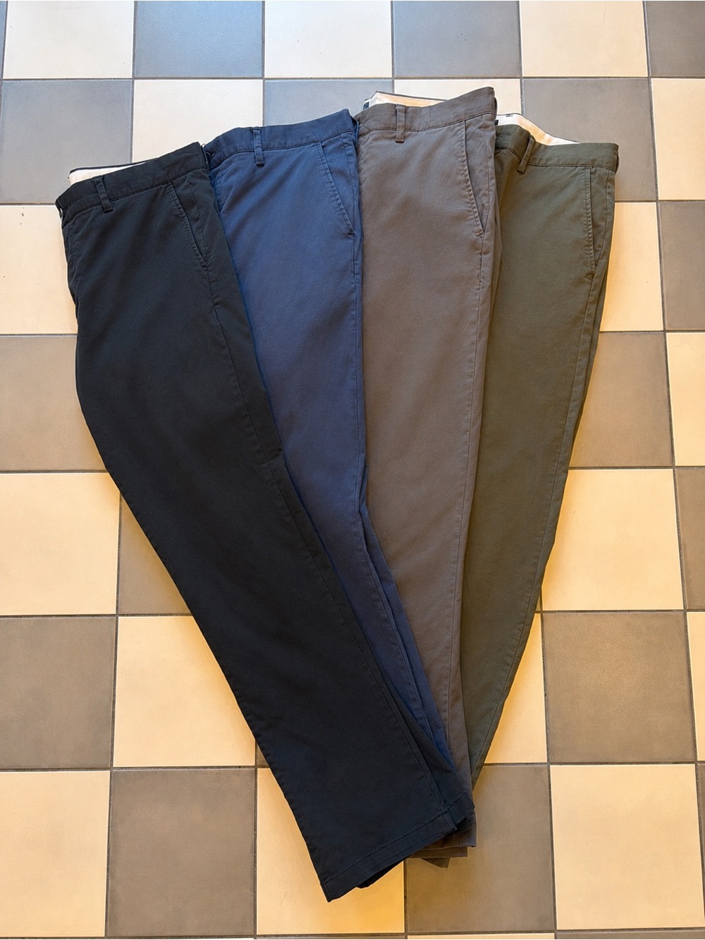 4-for-1 Frank & Oak Straight Fit Chinos in Black, Blue, Grey and Olive Green